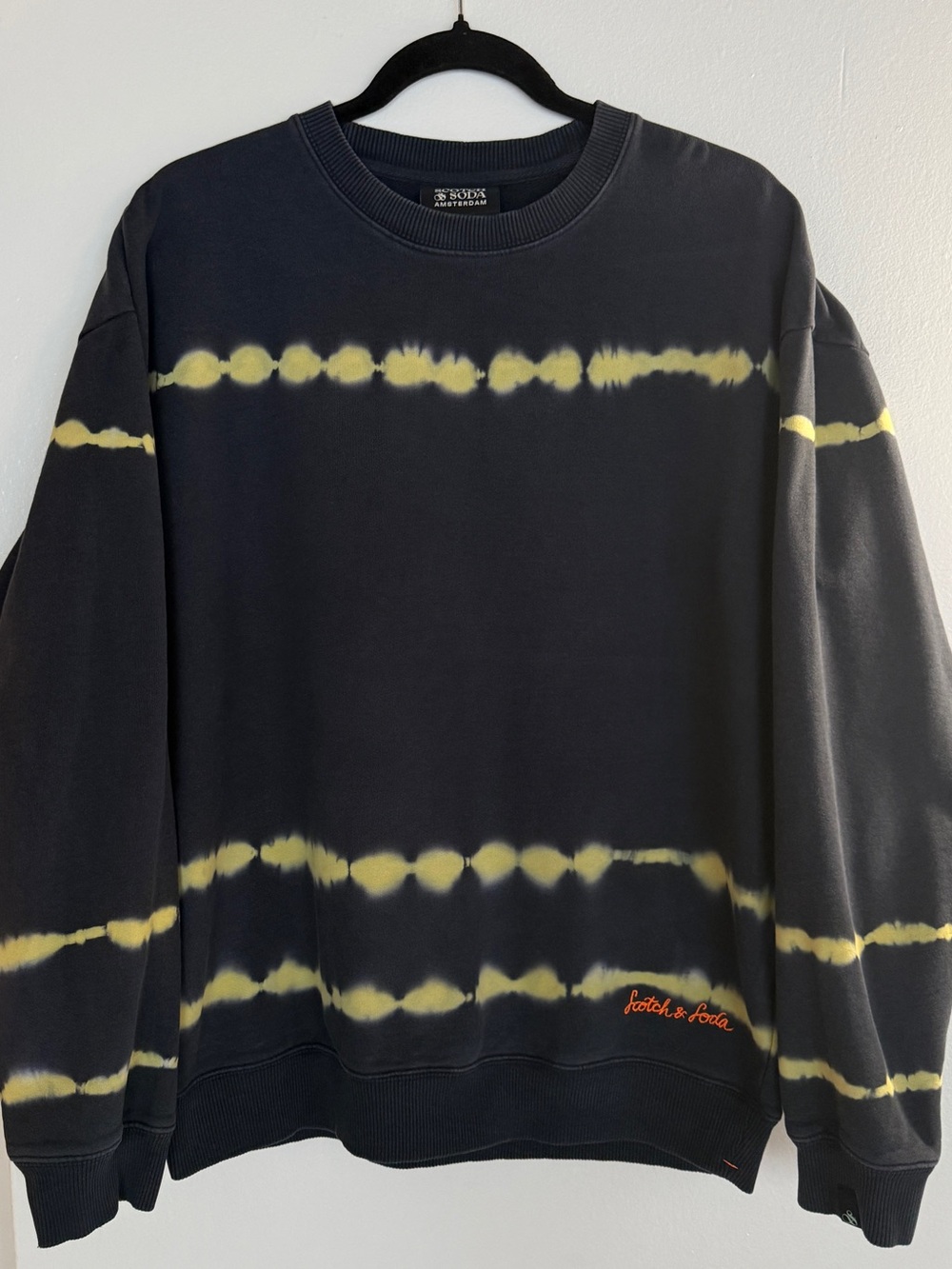 Scotch & Soda Navy Sweatshirt with Yellow Tie-Dye Stripes